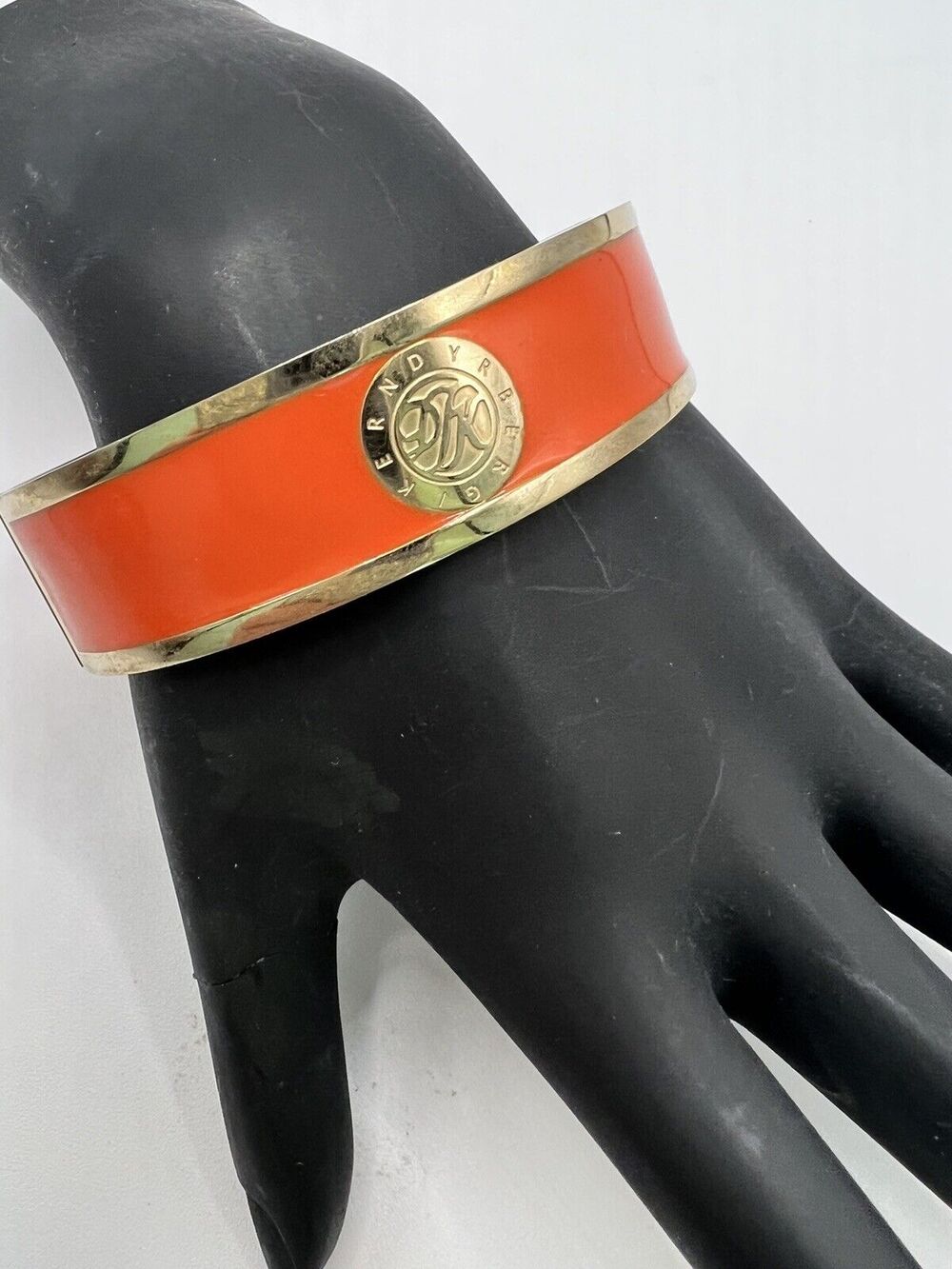 Designer DYRBERG KERN Orange & Gold Bangle Enamel Jovika Hinged Bracelet